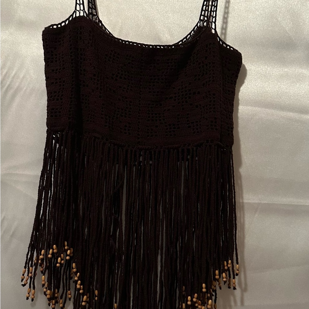 Bebe Cropped Embellished Tank Top in Brown and Tan